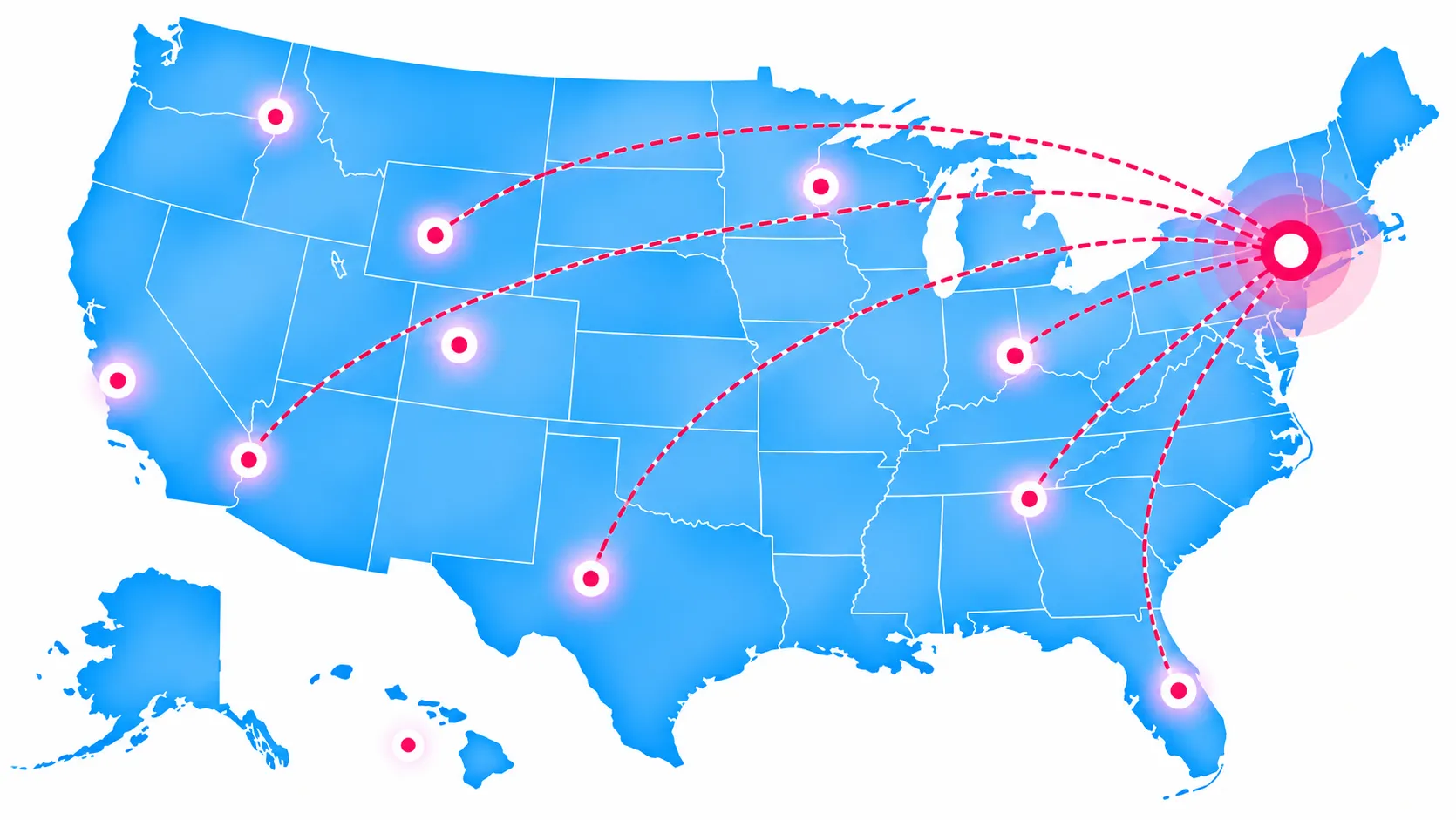 Map showing nationwide remote computer support coverage across the United States