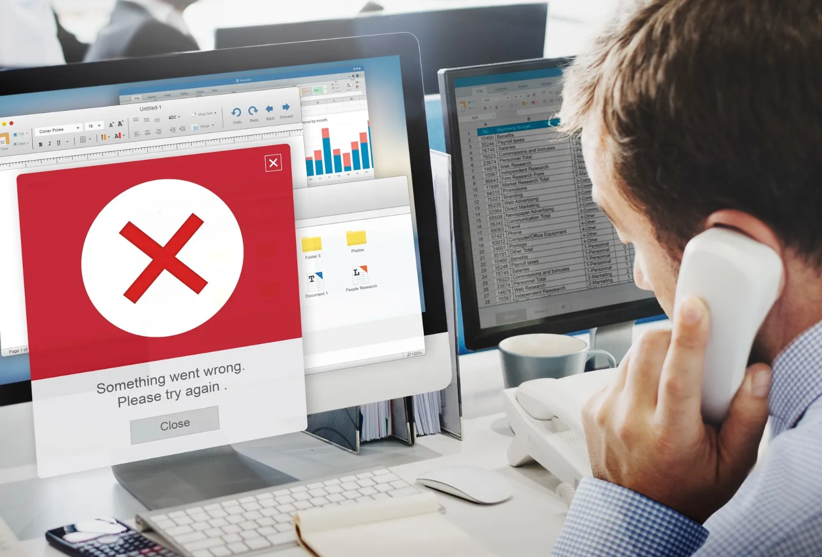 Microsoft Office 365 troubleshooting showing an application error message on a computer screen